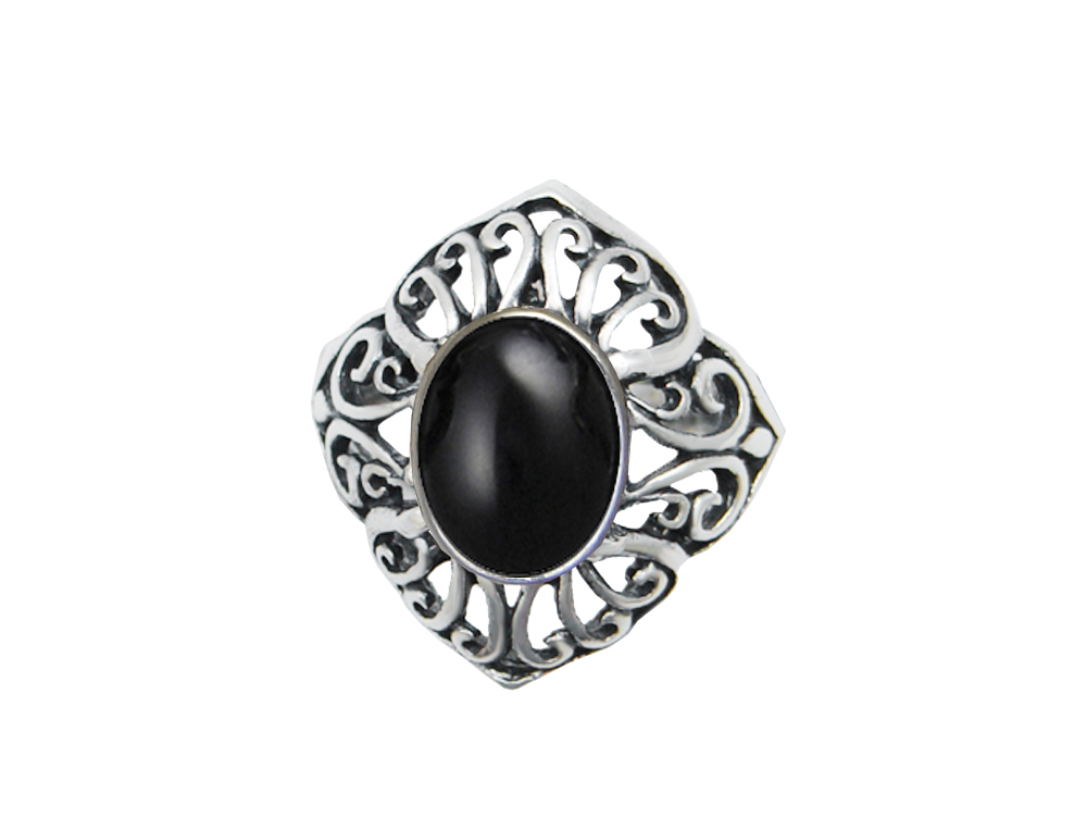 Sterling Silver Filigree Ring With Black Onyx Size 8